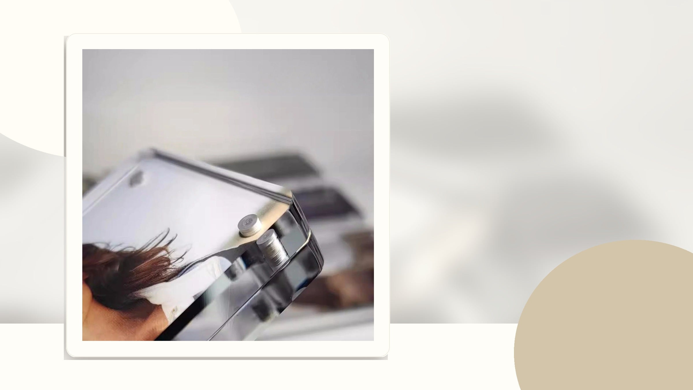 Close up of a round corner magnetic acrylic frame for photo frame care and cleaning tips