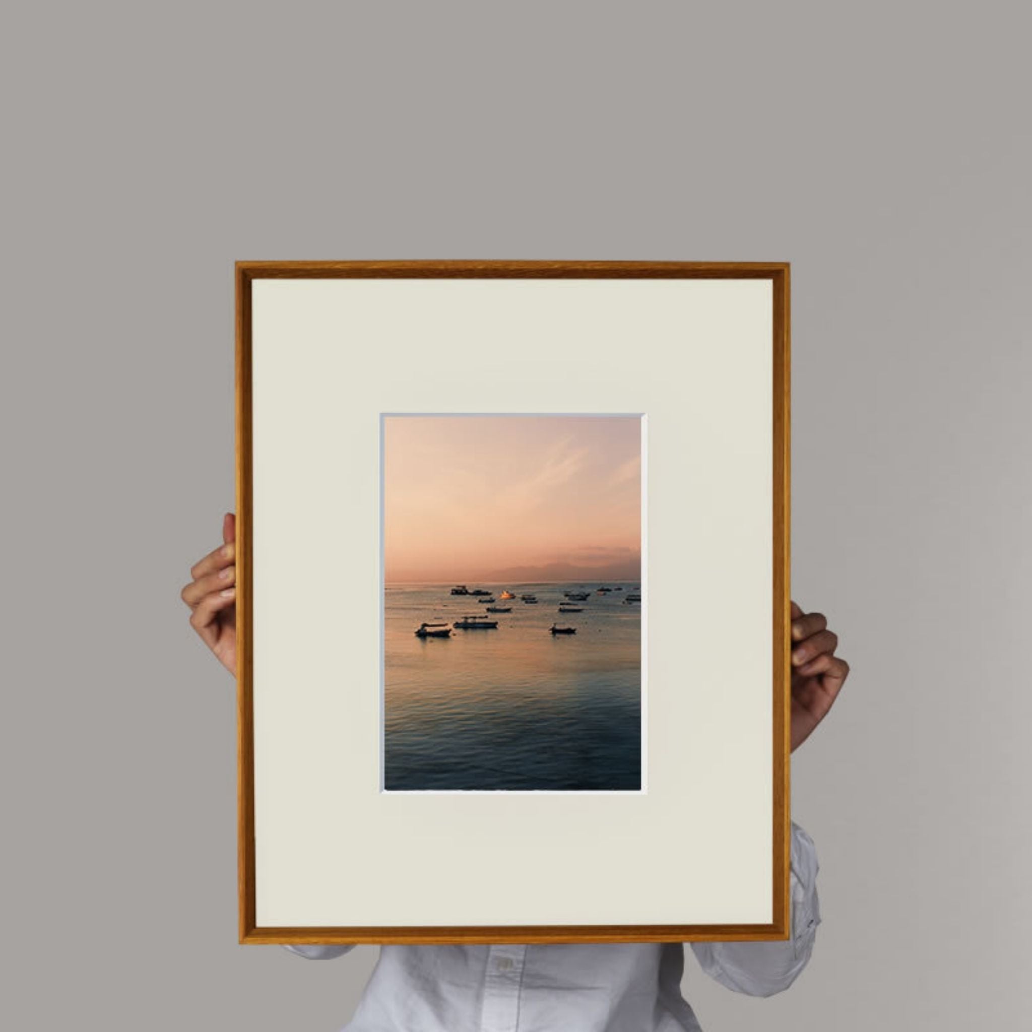 Tenon Series Large Solid Wood Picture Frame – Teak | Beveled Edge Wall Hanging Display | Handcrafted Minimalist Frame