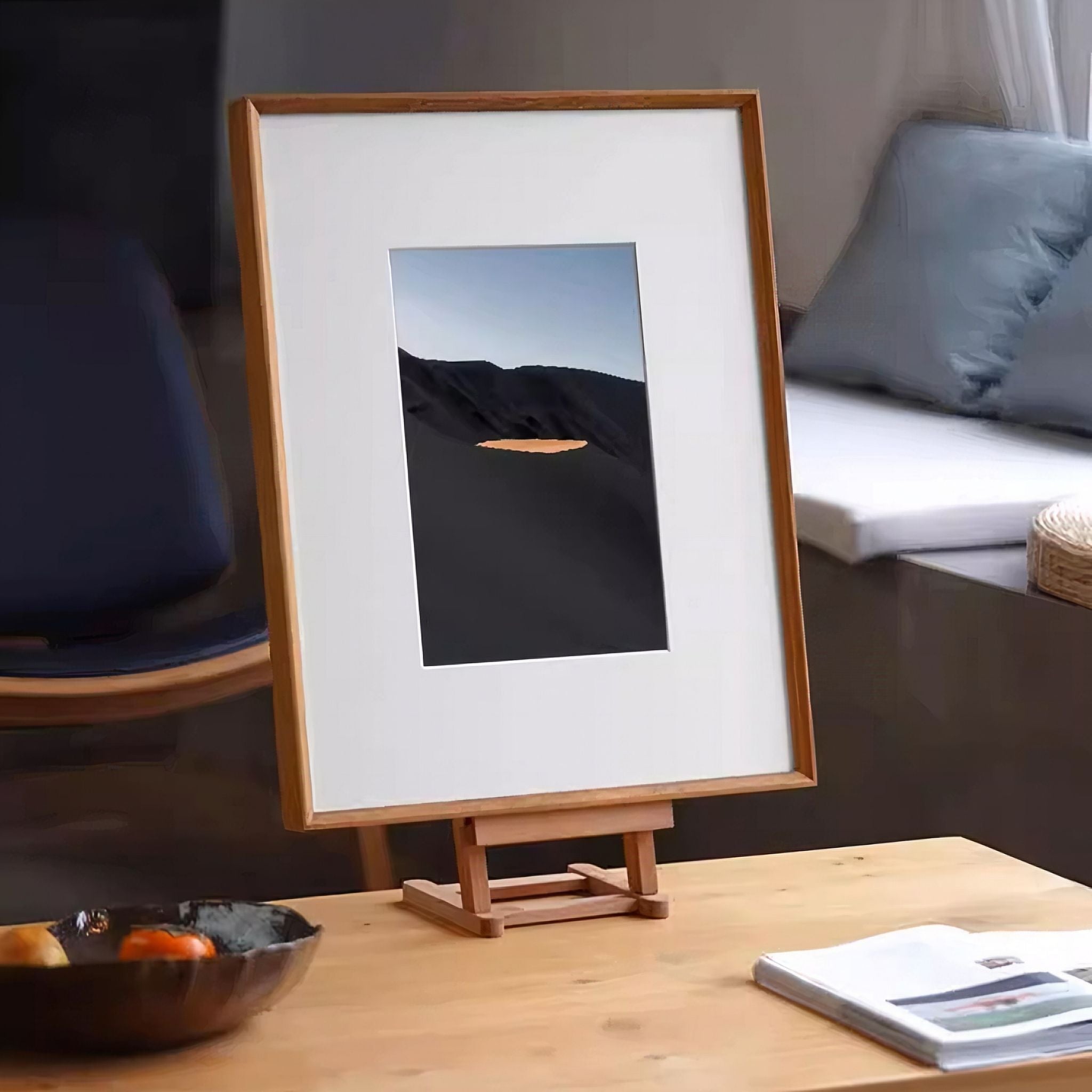 Tenon Series Large Solid Wood Picture Frame – Teak | Beveled Edge Wall Hanging Display | Handcrafted Minimalist Frame