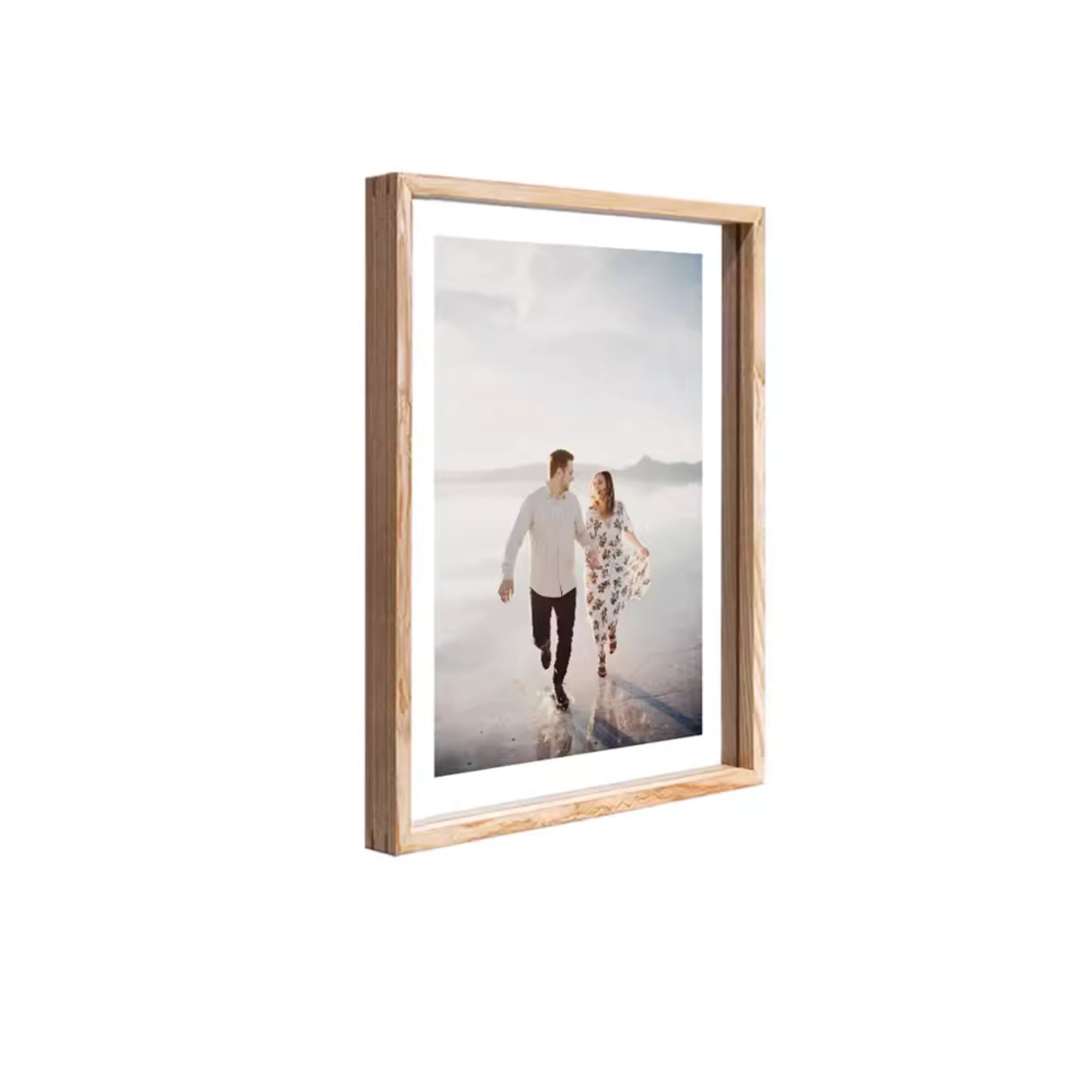 Tenon Series Large White Ash Transparent Display Frame | Straight-Angle Mortise Joint Picture Frame