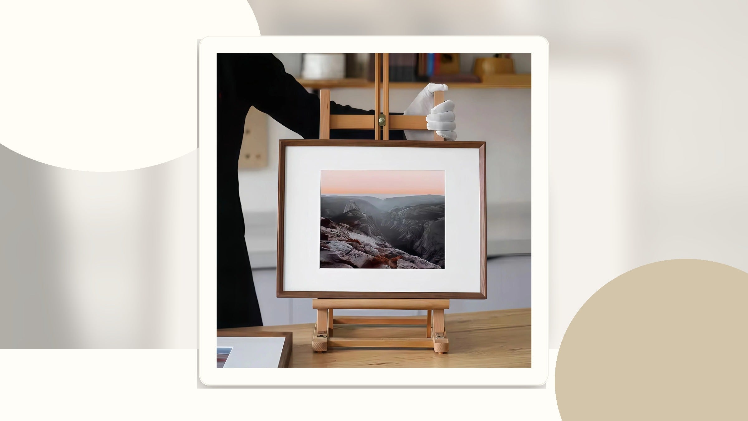 Black walnut solid wood frame on a stand for pet photos and pet memorial displays