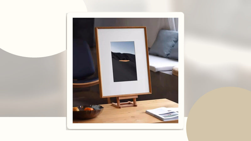 Teak wood photo frame on a table shelf for wedding baby and housewarming gift ideas
