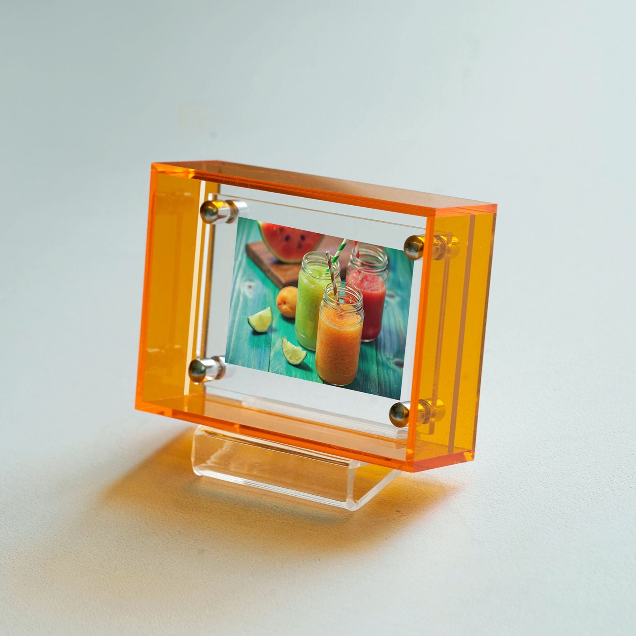 Mini Pop Series Acrylic Picture Frame – Tangerine | Thin Transparent Design | Bold Mini Display Frame