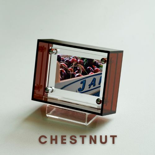 Mini Pop Series Acrylic Picture Frame – Chestnut | Thin Transparent Design | Warm Mini Display Frame
