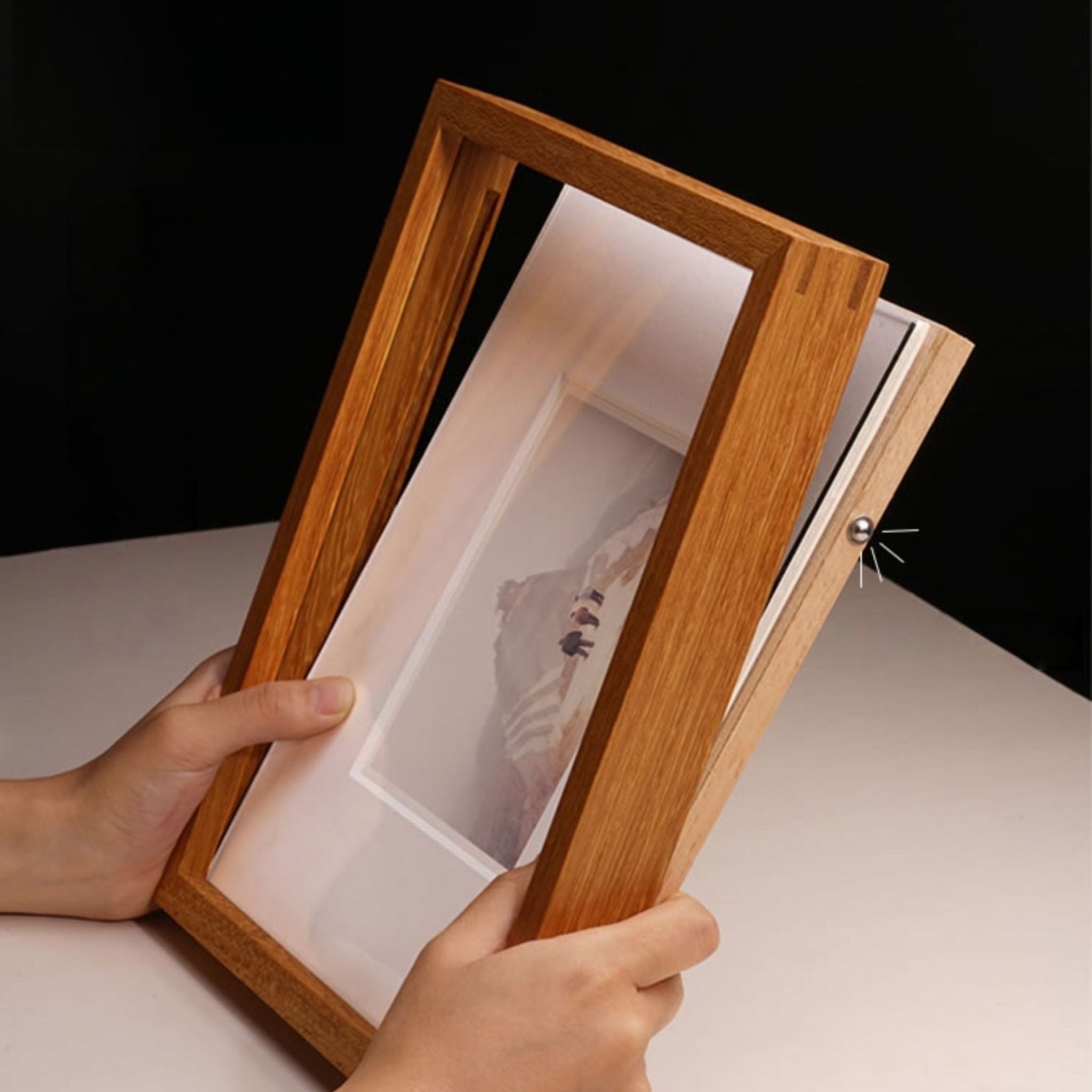 Tenon Series Small Solid Wood Picture Frame – Teak | Straight Angle Tabletop Display | Minimalist Keepsake Frame