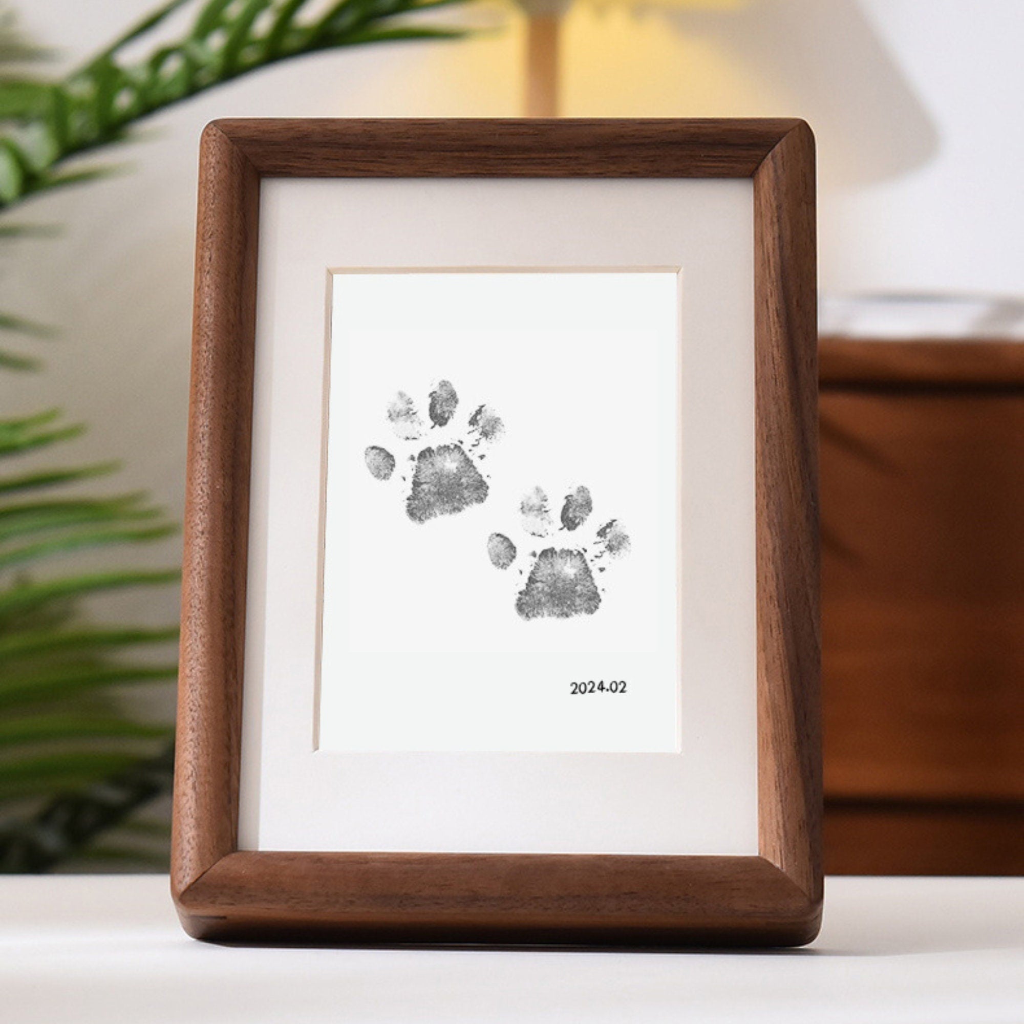 Ink-Free Paw Impression with Solid wood frame | Free Photo Print 4x6 | 5x7 Handcrafted Black Walnut Picture Frame | Pet Memory Keepsake