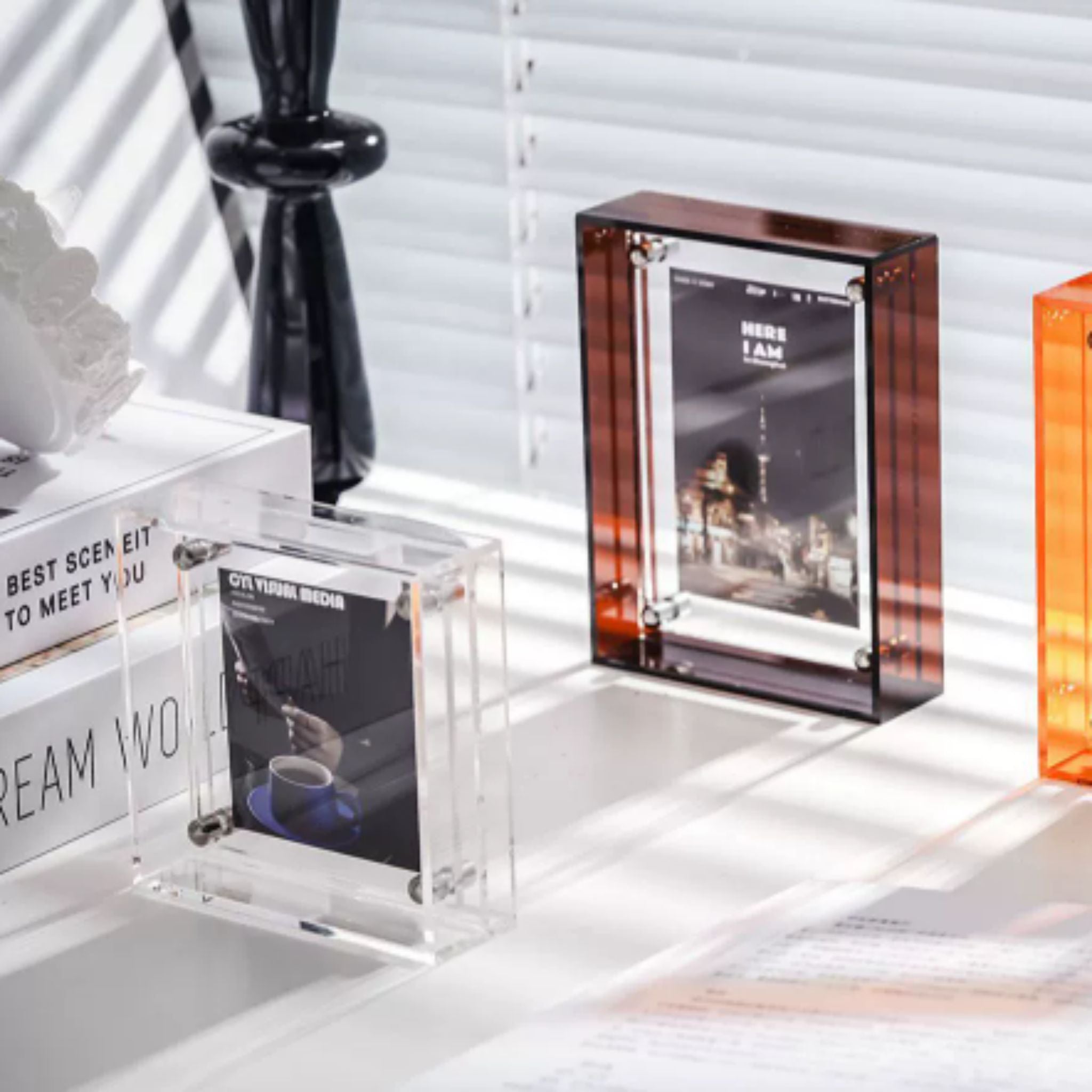 Mini Pop Series Acrylic Picture Frame – Peacock | Thin Transparent Design | Bold Mini Display Frame